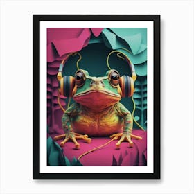 Frog With Headphones 4 Art Print