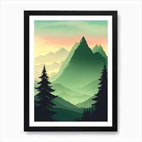 Misty Mountains Vertical Composition In Green Tone 63 Art Print