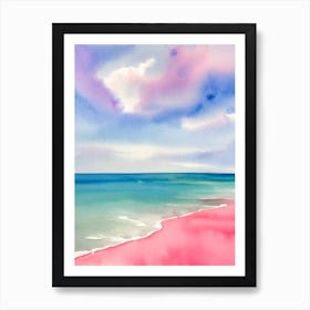 Cala De Mijas Beach, Costa Del Sol, Spain Pink Watercolour Art Print