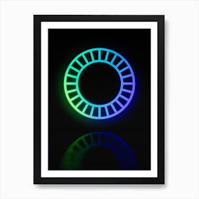 Neon Blue and Green Abstract Geometric Glyph on Black n.0270 Art Print