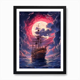 Ship In The Moonlight 1 Art Print