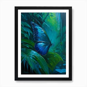 Morpho Butterfly In Rain Forest Oil Painting 1 Art Print