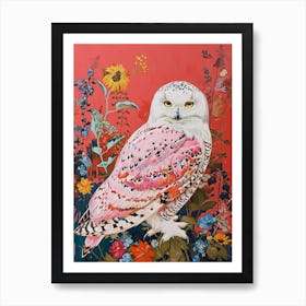 Floral Animal Painting Snowy Owl 4 Art Print