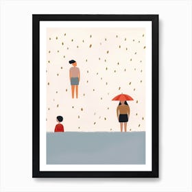 Rainy Day At The Beach Tiny People Illustration Art Print