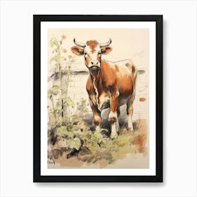 Storybook Animal Watercolour Cow 1 Art Print