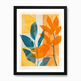 Orange And Blue Leaves Art Print