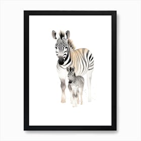 Zebra And Baby Watercolour Illustration 2 Art Print