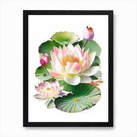 Lotus Flowers In Garden Decoupage 2 Art Print