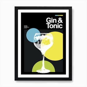 Mid Century Dark Gin And Tonic Cocktail Art Print