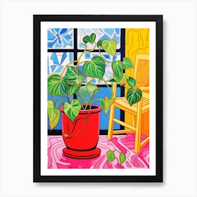 Pink And Red Plant Illustration Golden Pothos 2 Art Print