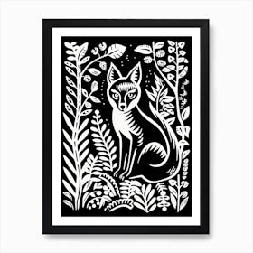 Linocut Fox Card Illustration 2 Art Print