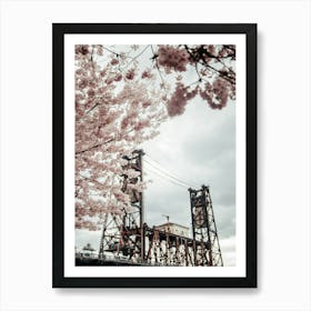 Cherry Blossoms Steel Bridge Art Print