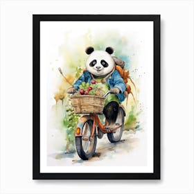 Panda Art Biking Watercolour 4 Art Print