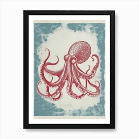 Octopus Red & Blue Silk Screen Inspired 4 Art Print