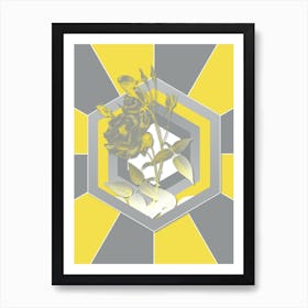 Vintage Common Rose of India Botanical Geometric Art in Yellow and Gray n.451 Art Print
