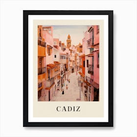 Cadiz Spain 4 Vintage Pink Travel Illustration Poster Art Print