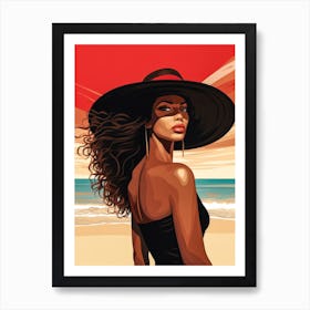 Illustration of an African American woman at the beach 96 Art Print