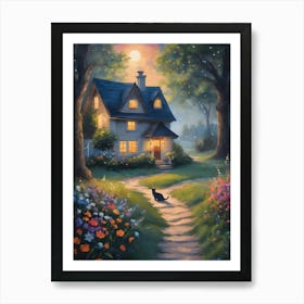 This Little Life ~ Cottage and Cat on a Summer's Eve Art Print