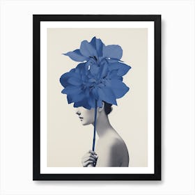 Woman With Hydrangea Blue Botanical Illustration Art Print