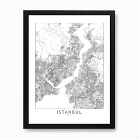 Istanbul White Map Art Print