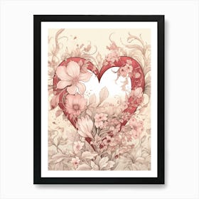 Blush Pink Floral Tree Heart Vintage  7 Art Print