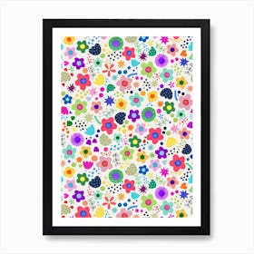 Psychedelic Playful Nature Flowers Colourful Art Print