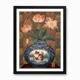 Lotus With A Cat 2 William Morris Style Art Print