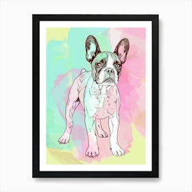 Boston Terrier Dog Pastel Line Painting 1 Art Print