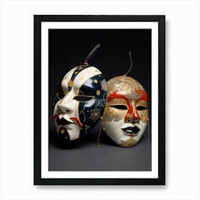 Noh Masks Japanese Style Illustration 4 Art Print
