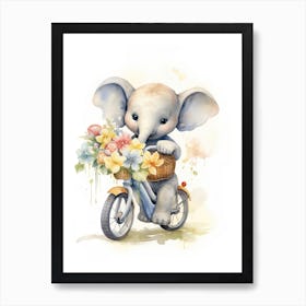 Elephant Painting Biking Watercolour 4 Art Print