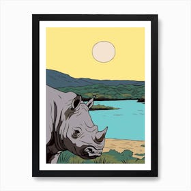 Geometric Line Rhino Portrait 1 Art Print