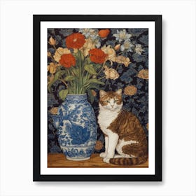 Delphinium With A Cat 3 William Morris Style Art Print