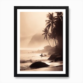 Person With Surfboard On Anse Source D Argent, Seychelles 1 Art Print