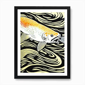 Koi Fish Linocut Art Print