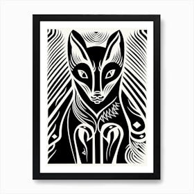 Linocut Fox Illustration 4  Art Print