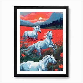 White Horses Red Poppies Art Print