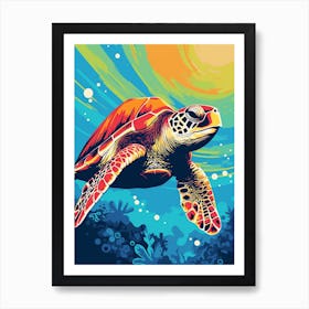 Sea Turtle Swimming Colour Pop 4 Art Print