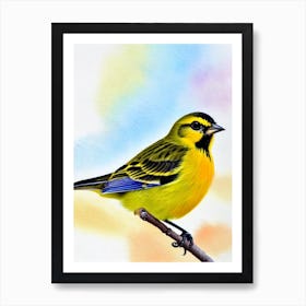 Yellowhammer 2 Watercolour Bird Art Print