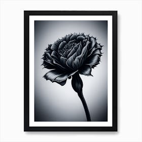 A Carnation In Black White Line Art Vertical Composition 52 Art Print