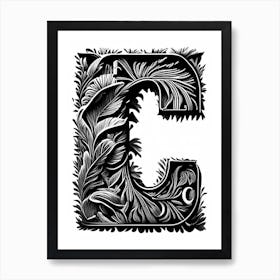 C, Letter, Alphabet Linocut 2 Art Print