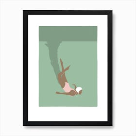 Art deco style Woman in bikini splash in green Art Print