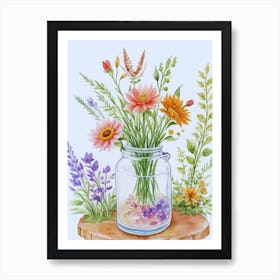 Watercolor Flowers In A Jar 1 Art Print