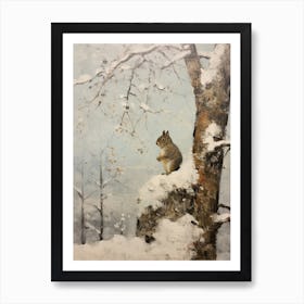 Vintage Winter Animal Painting Squirrel 2 Art Print