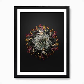 Vintage Amaryllis Broussonetii Flower Wreath on Wrought Iron Black Art Print