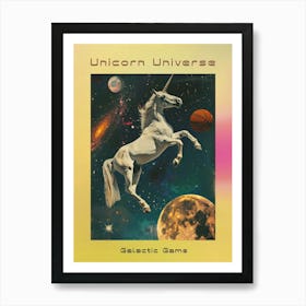 Unicorn In Space Playing Basketball Retro 3 Poster Art Print