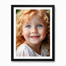 Close Up Portrait Of A Child With Strawberry Blond Hair Freckles Dotting The Cheeks Blue Eyes Exp Art Print