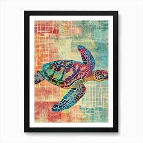 Colourful Scrapbook Inspired Sea Turtle 2 Art Print