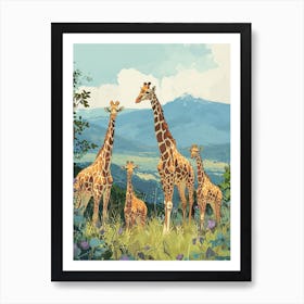 Herd Of Giraffes In The Wild Watercolour Style Illustration 4 Art Print