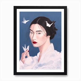 Chinese Woman With Origami Crane Art Print