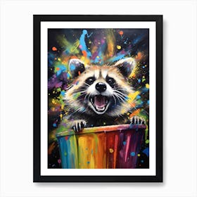 A Dumpster Diving Raccoon Vibrant Paint Splash 1 Art Print